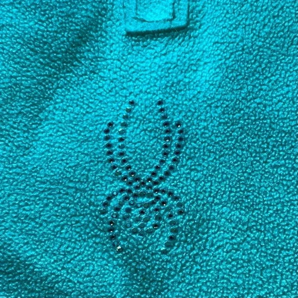 SPYDER Aqua Shimmer Bug Half Zip Velour Fleece w/Rhinestones Sz M (10-12) - Picture 3 of 5